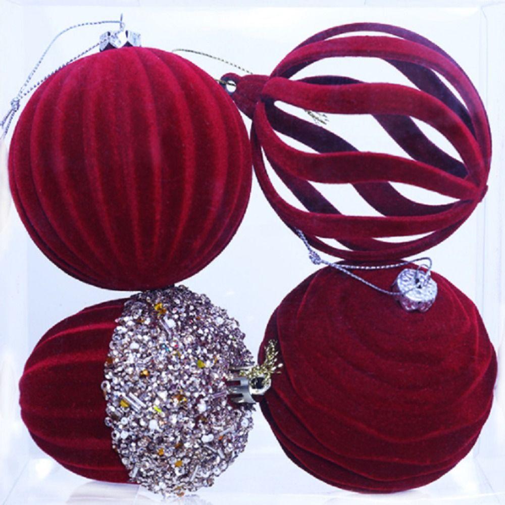 4pcs Flocked Christmas Tree Pendant Delicate Xmas Hanging Ornament Velvet Christmas Ball  Shop