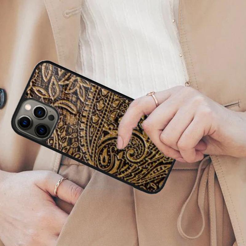 

Gold & Brown Flowered Tooled Leather Pattern Magnetic Phone Case For APPLE iPhone 17 Air 16 14 13 12 Pro Max 15 Plus MagSafe iPhone 13mini