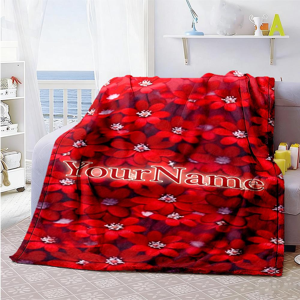 Rose Personalized Text Blanket Cozy Personalized Blanket Warmthful Decor Perfect for Picnics Living Room Office Nap Four Seasons Universal