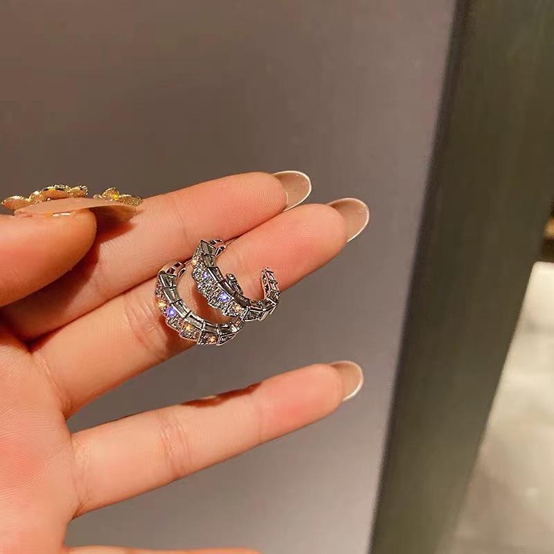 Exquisite Cool Snake Rhinestone Stud Earrings for Women - High-End Niche Design, Internet Celebrity Style