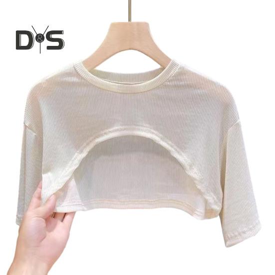 Bluzki z filtrem przeciwsłonecznym damskie z krótkim rękawem i okrągłym dekoltem T-shirt w jednolitym kolorze Cienkie z efektem perspektywy Styl swetra Casual Tops