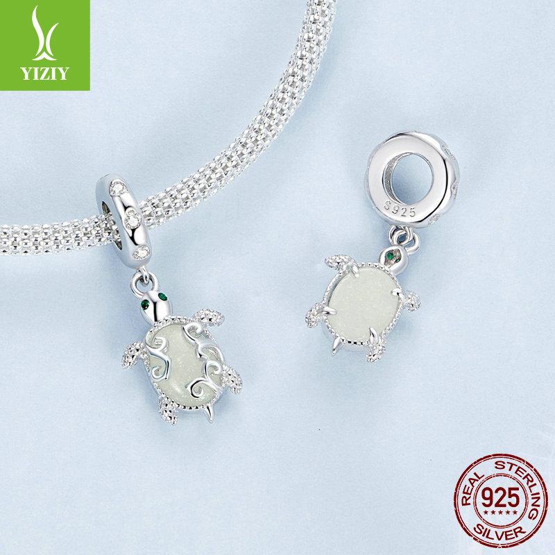 Luminous Stone Turtle Diy Pendant Accessories, Mysterious Retro Pattern S925 Sterling Silver Beads