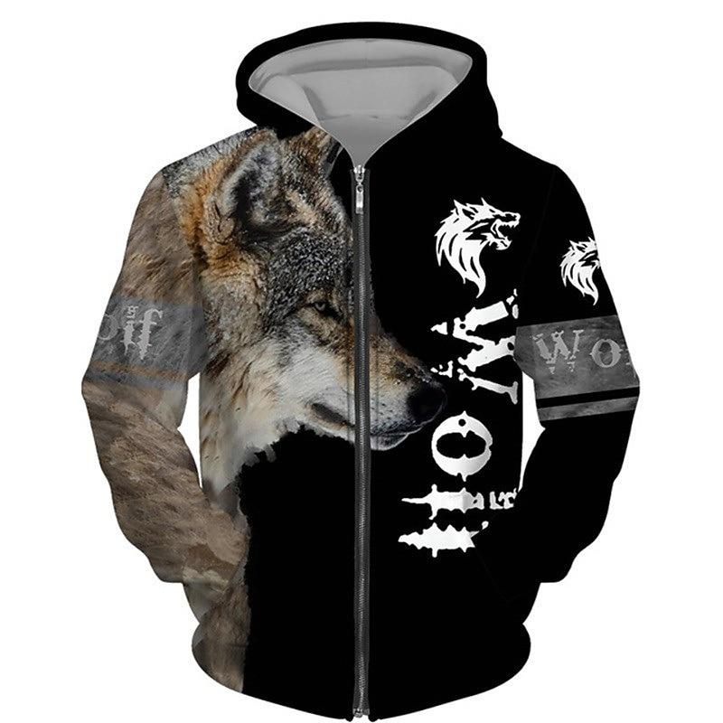Men's Animal Wolf Graphic Prints Hoodie Hoodies Sweatshirt Streetwear Designer Long Sleeve Hooded Sports & Outdoor