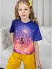 Summer T-shirt for Girls Cute Cat Print Tops Fashion Comfort Round Neck Short-sleeved Outdoors Quick-drying Children's Clothing