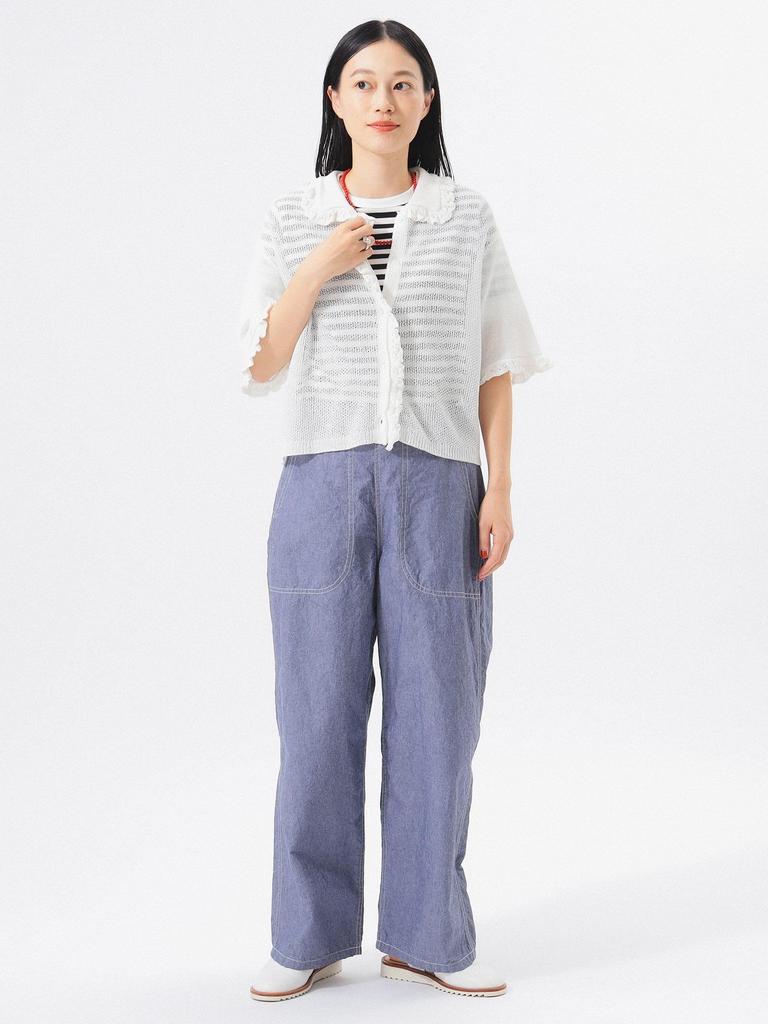 Beams Boy Damen 7-Gauge Rüschenstrickweste Polo-Cardigan, OFF_WHT, Einheitsgröße, 13050147126