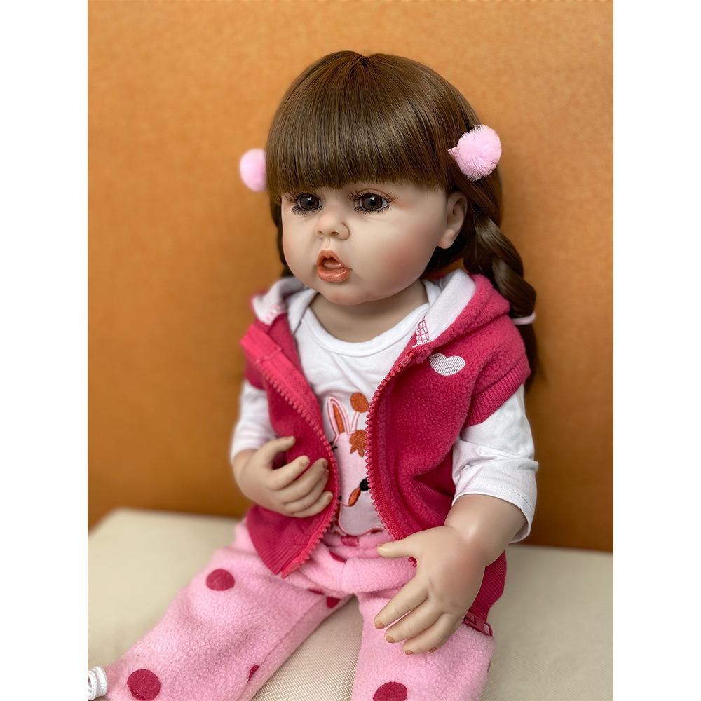 Realistic Reborn Baby Girl Dolls Betty Raya Pasted Wig Hair Simulation Doll 55cm Full Silicone Body Bathing 22 Inch Collection Art Doll Baby Play Toys