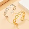 Modern C-Shaped Hollow Square Chain Stainless Steel Bangle Bracelet