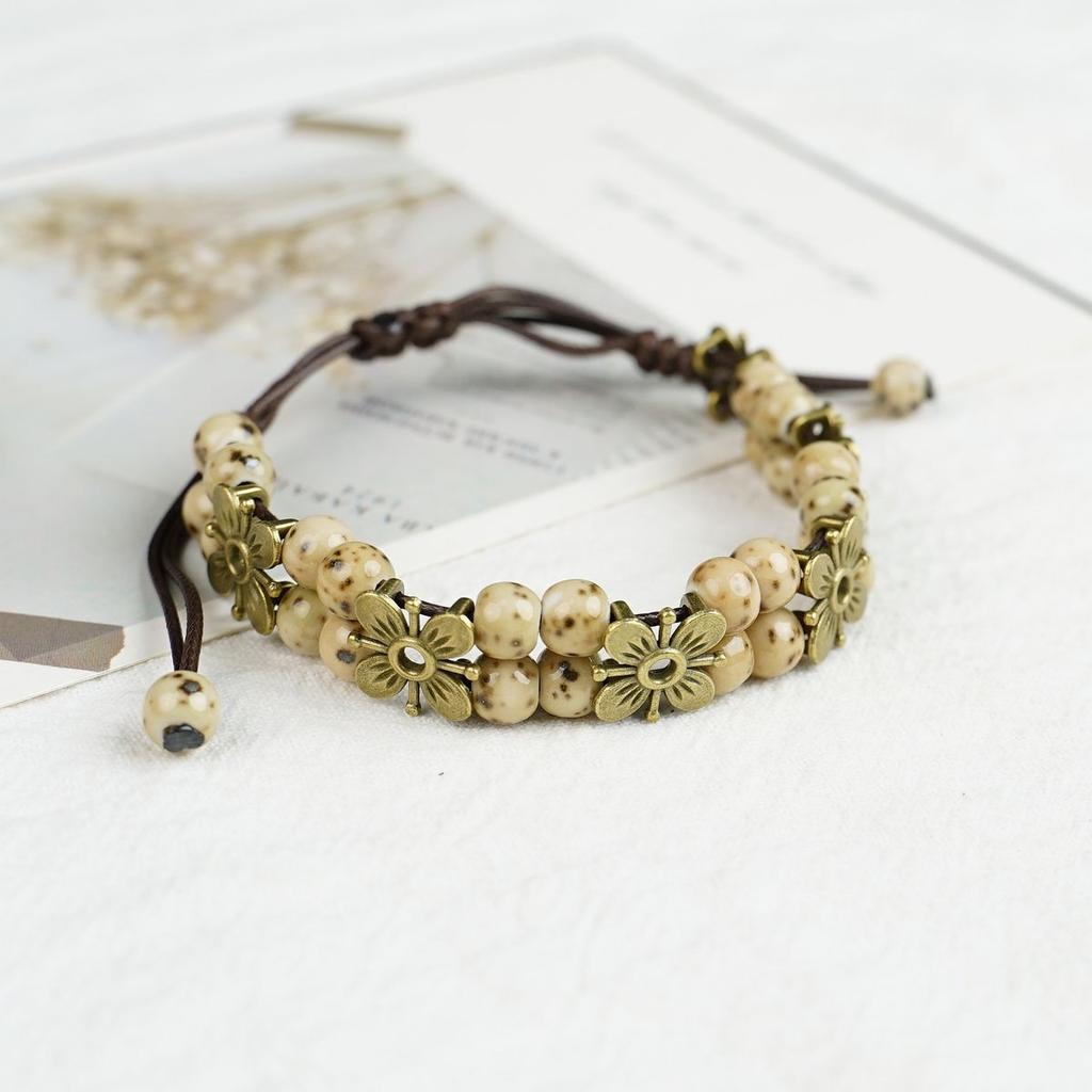 Flower Ceramic Bracelet Does Not Fade and Can Be Adjusted. New Chinese Hand Rope Jewelry Wholesale