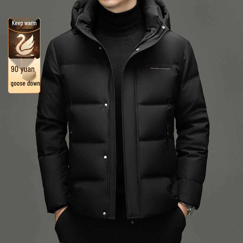 Men's 90% Goose Down Hooded Winter Jacket – Casual, Warm, Fashionable, Short Coat