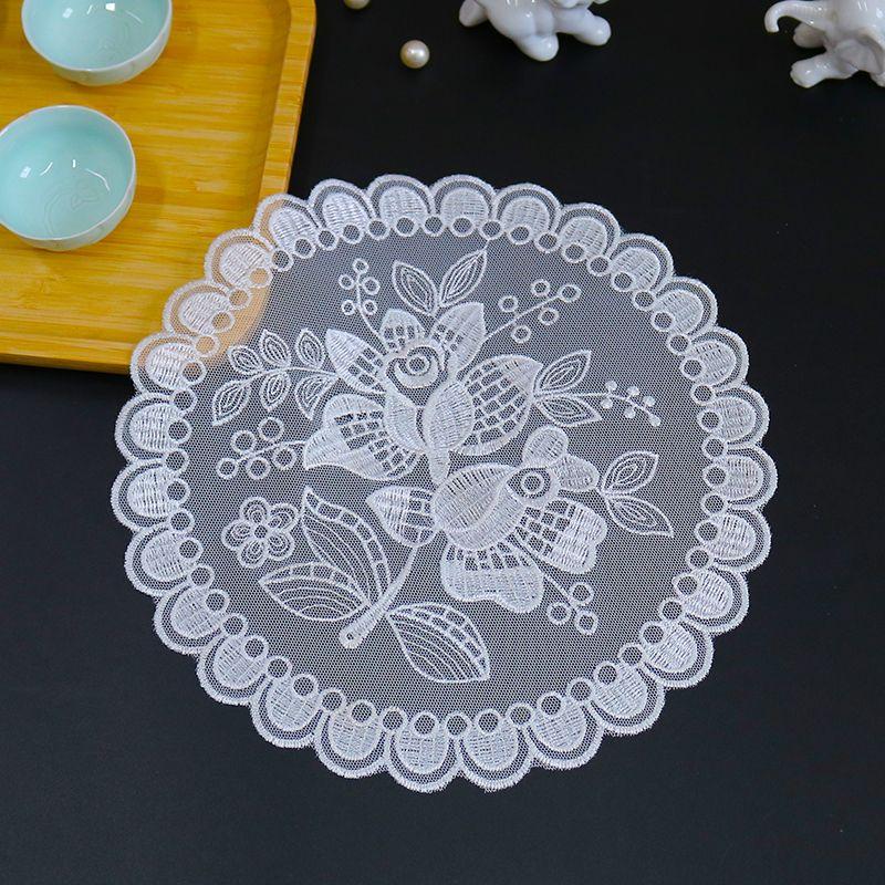 

European-Style Lace round Cover Towel Vanity Box Set-Top Box Audio Cover Fabric White Placemat Coaster Vase Table Lamp Mat Rose 24cm round