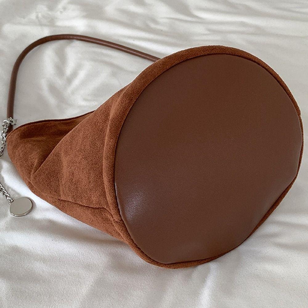 Pure Color Suede Bucket Bag Purse Underarm Bag Vintage Matte Pu Leather Shoulder Bag Streetwear