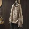 Woman Winter Drawstring Hooded Casual Long Sleeves Sweater Loose Vintage Style Color Blocking Sweater
