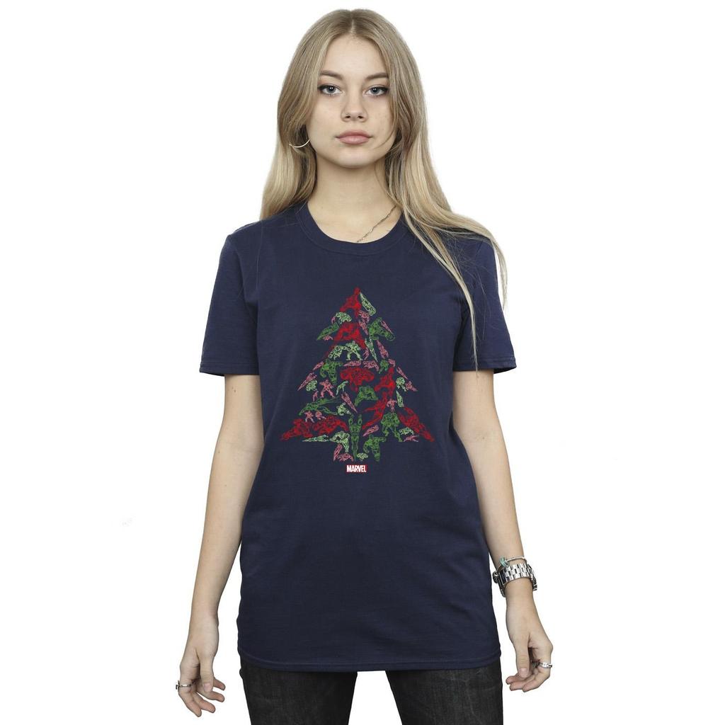 Marvel Dámské/Ladies Avengers Christmas Tree Cotton Boyfriend T-Shirt