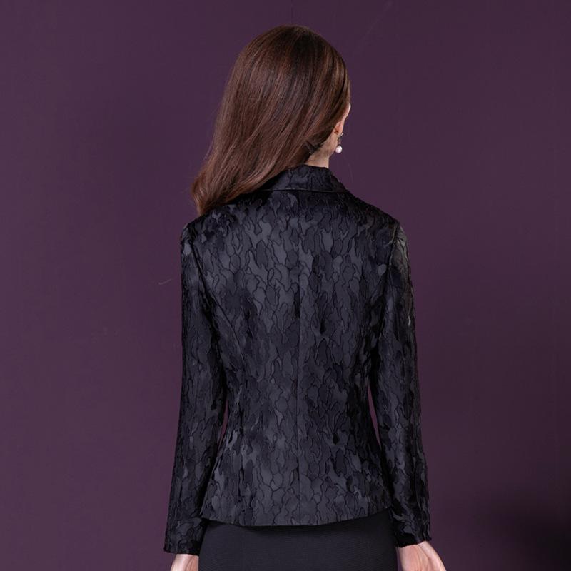 Spring Black Jacquard Women's Slim Fit Waist-Cinching Short Jacket