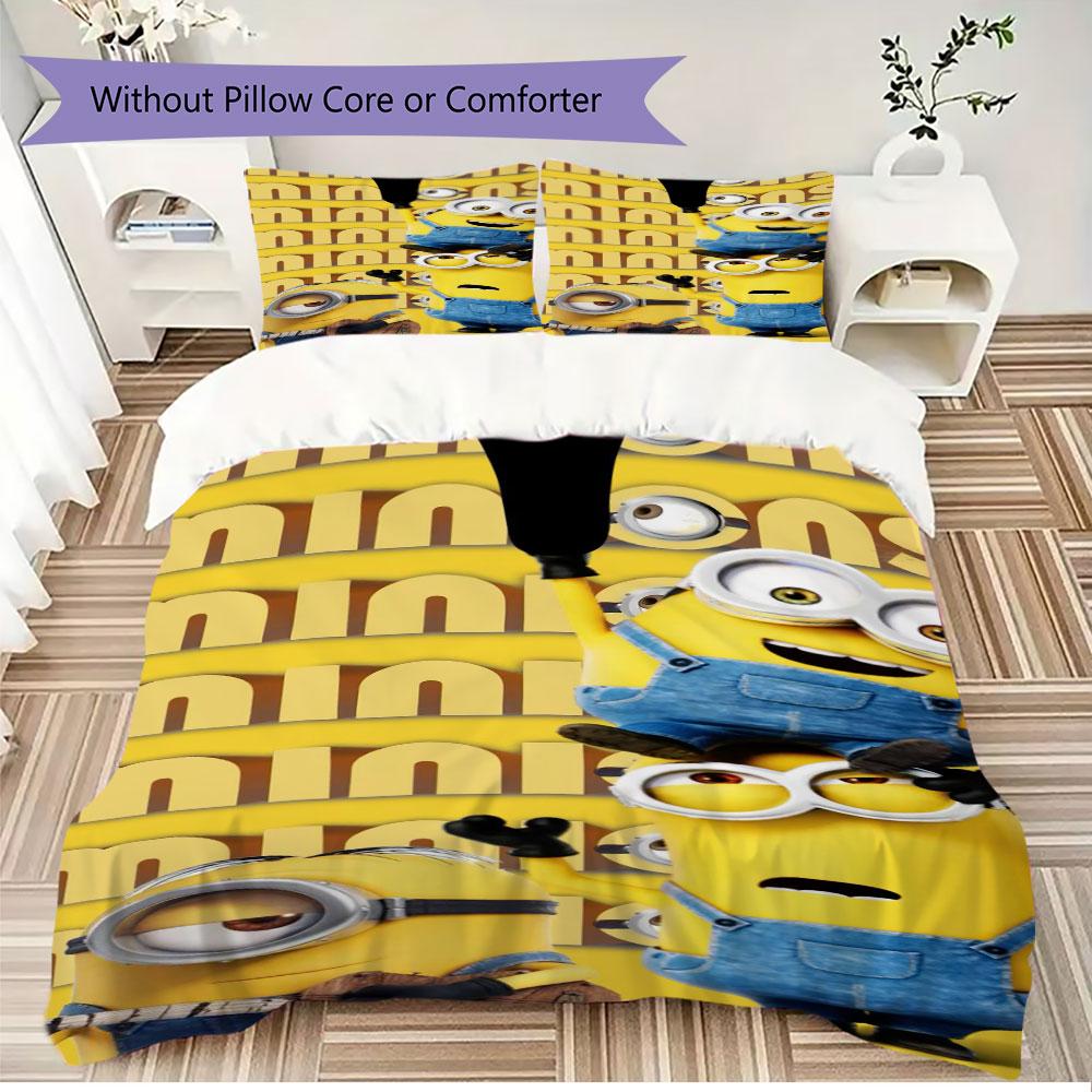 Classic Minions Printed Bedding Set 3PCS Cartoon Character Duvet Cover Pillowcase For Children Teens Room Home Decor