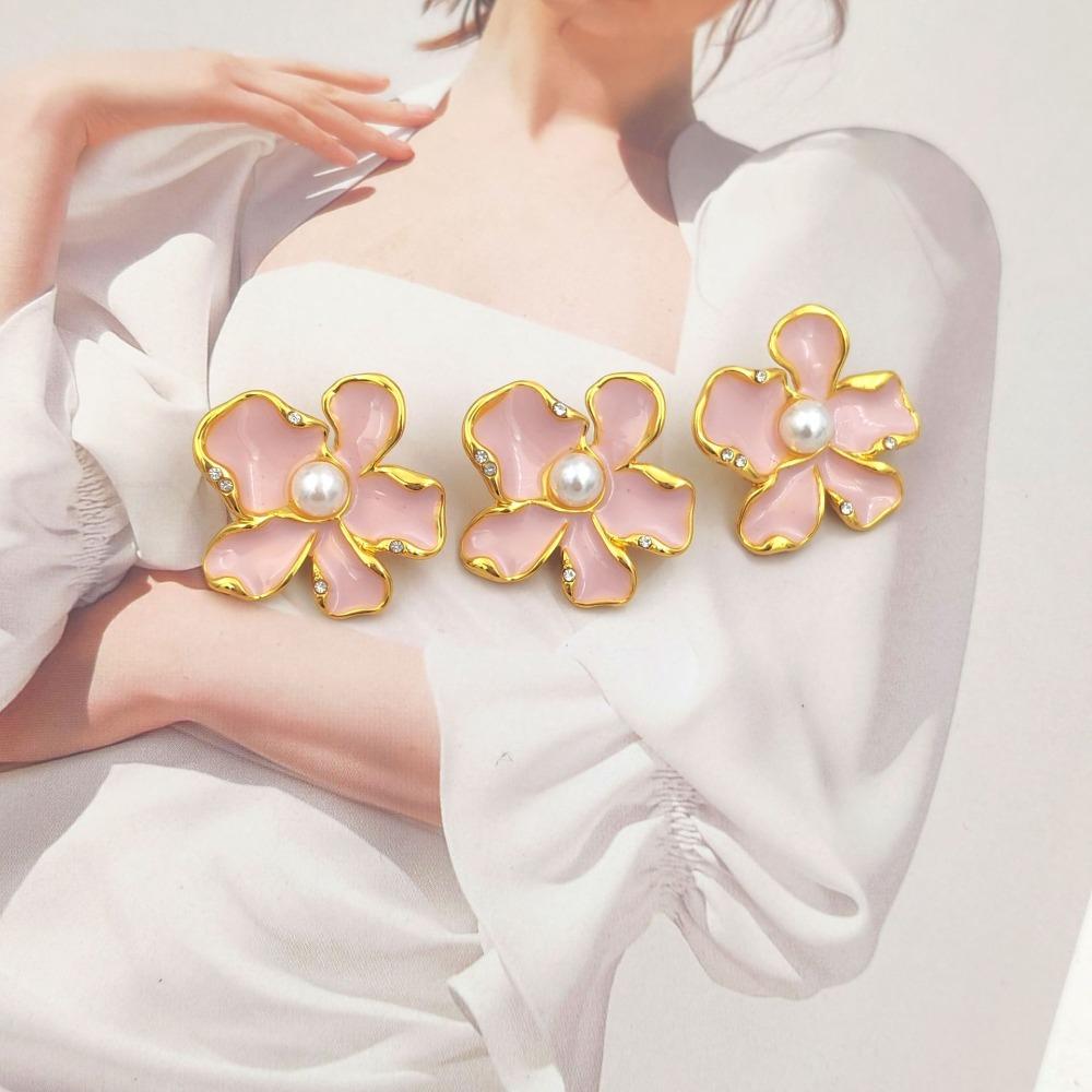 Beautiful Pink Floral Buttons 24mm/34mm Gold Color Metal Flower-shaped Shank Buttons for Women's Clothing