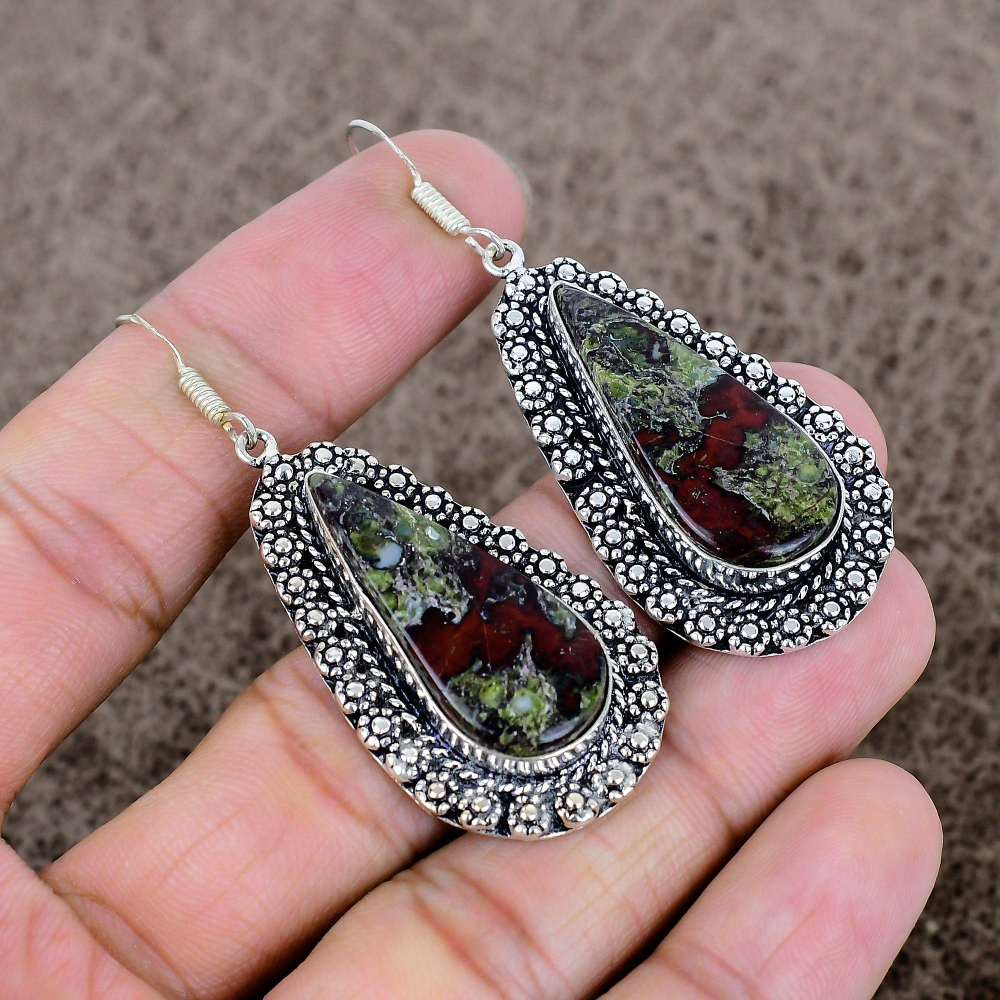 

Dragon Blood Gemstone Handmade 925 Sterling Silver Jewelry Earring 2.48 KKG-684