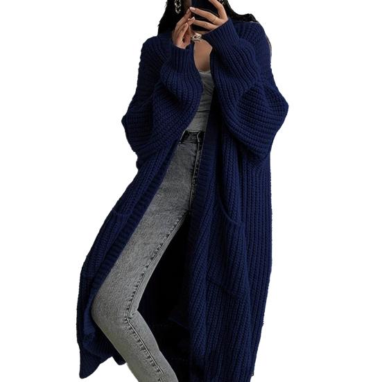 Women Long Cardigan Sweater Coat Open Front Mid-length Knitting Coat with Pockets Fall Winter Outwear