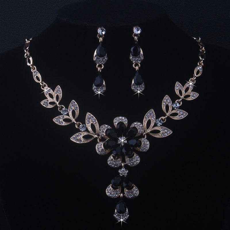 

High end and stylish women s chain set, blue, black, red necklace+earring set, wedding chain set, bride s accessories, stage per
