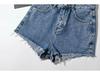 YPFF European & American High-Waist Distressed Denim Shorts for Women - Slimming, Raw Edge, Long Leg Style  