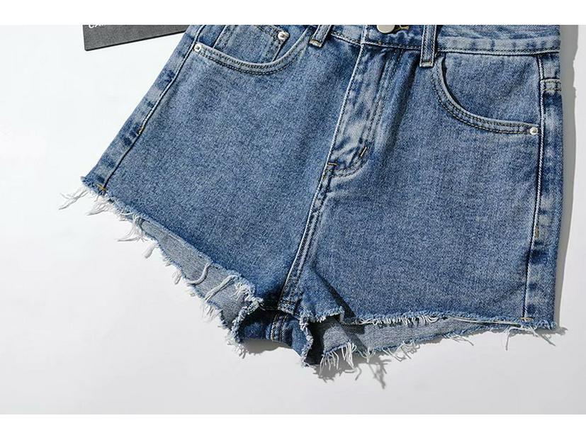YPFF European & American High-Waist Distressed Denim Shorts for Women - Slimming, Raw Edge, Long Leg Style
