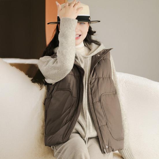 Women's Puffer Vest Casual Sleeveless Hooded Zip Up Jacket Quilted Stand Collar Coat with Pockets Winter Warm Outerwear