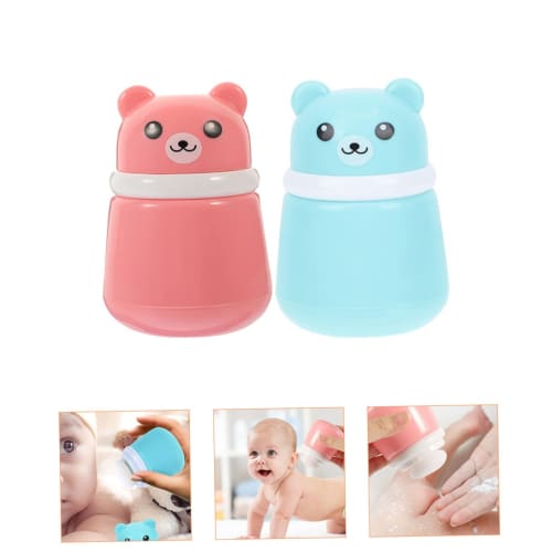 SECFOU 2-Piece Baby Powder Puff Case with Cute Bear Design, Travel Powder Bottle with Large Capacity, Suitable for Babies and Adults, Convenient for D