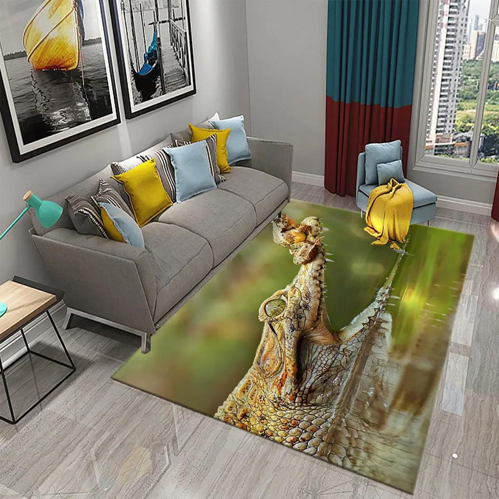 3D Crocodile Carpet Ferocious Wild Animal Rug for Living Room Bedroom Decor Carpet Kids Room Play Floor Mat Child Game Area Rug