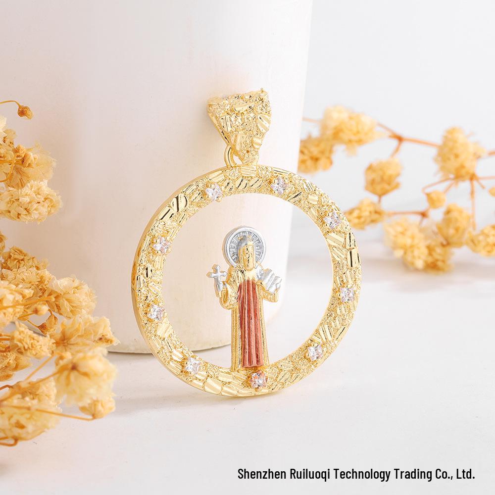 European American Zircon Our Lady Saint Jude Benedict Michael Pendant Necklace