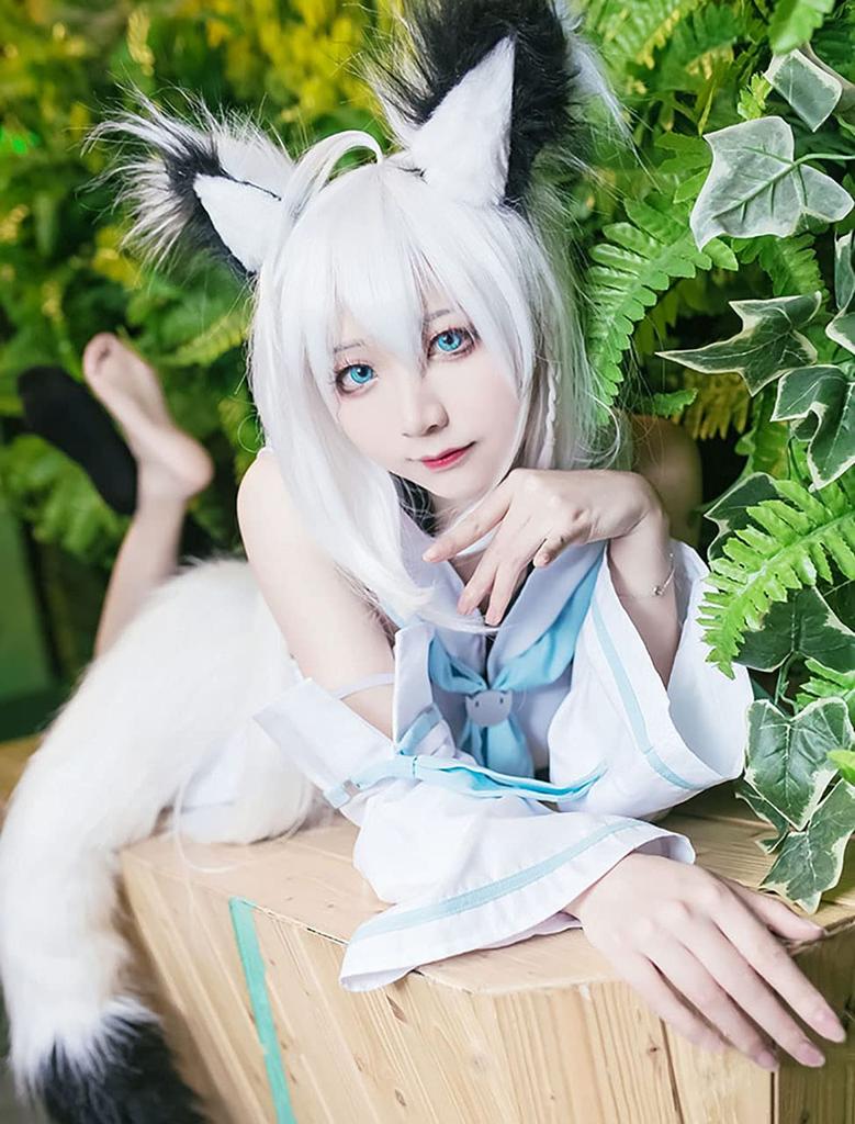 [Milky Time] Shirakami Fubuki Cosplay Costume with Tail and Ears, Hololive Halloween VTuber (Costume)