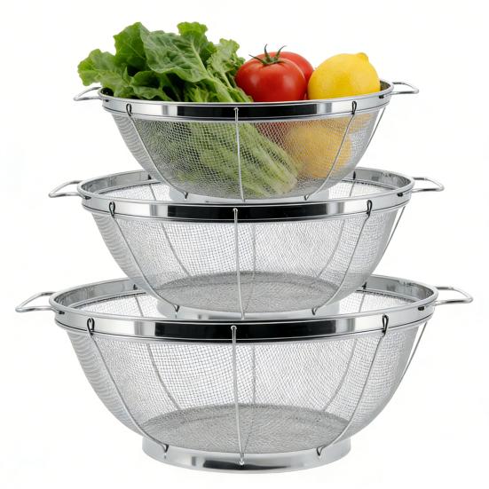 3Pcs Pasta Strainer Basket Stainless Steel Mesh Strainers with Handles Fast Drainage Strainer for Kitchen Rinsing And Draining