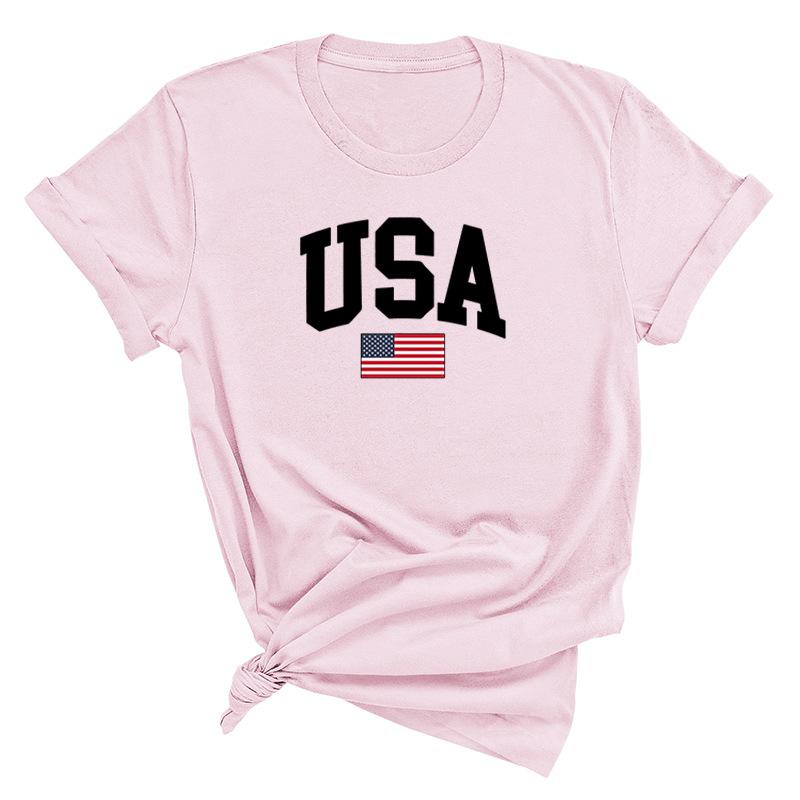 Sommer Flaggenbedrucktes reines Baumwoll-Kurzarm-Oberteil Lässig Vielseitig Locker Rundhals Damen-T-Shirts Damen