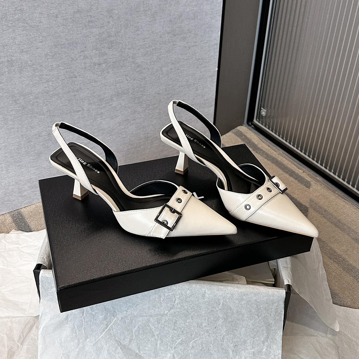

623-7 Belt buckle bag head single shoes women s new spring and autumn outer wear one word with thin heel pointed high heels women s shoes 40
