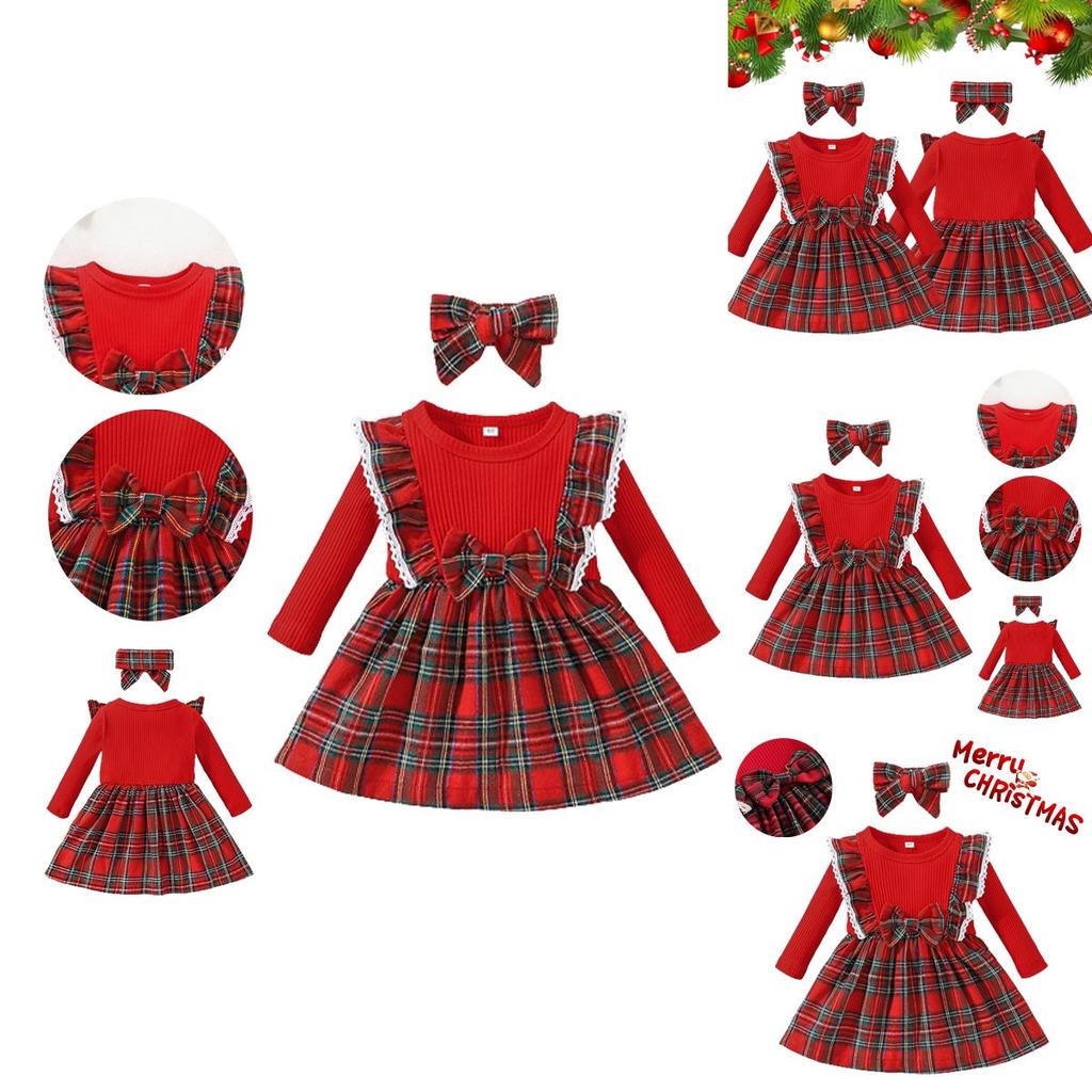 Toddler Xmas Plaid Printed Long Sleeve Christmas Dress