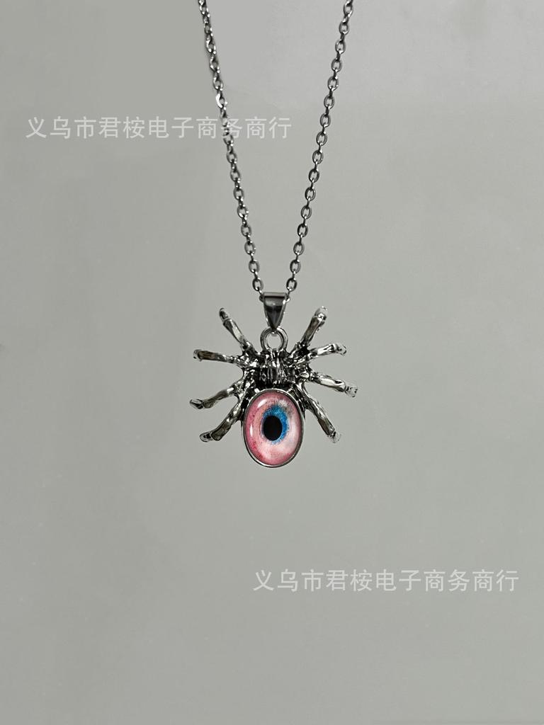 Personality Gothic Spider Colorful Glass Eyeball Pendant Necklace for Women Hallowmas Hip-hop Punk Jewelry Accessories Gifts