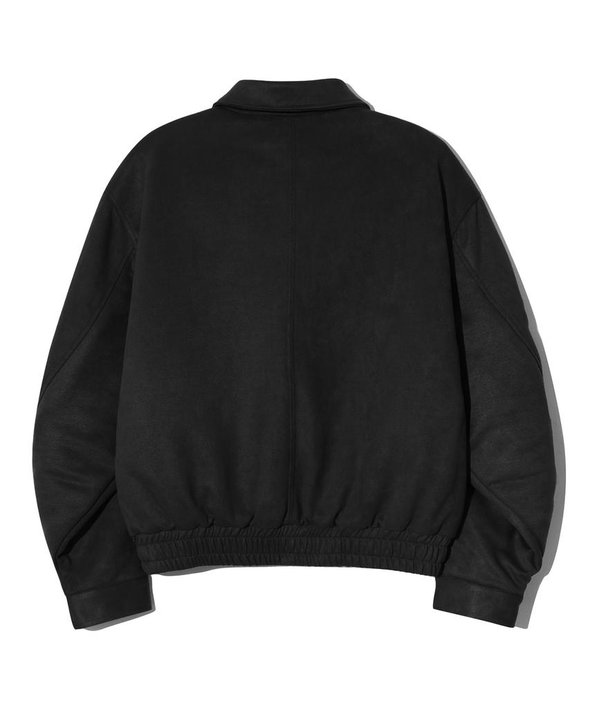 Trillion Suede Rivet Blouson Zip-Up Jacket (Black)