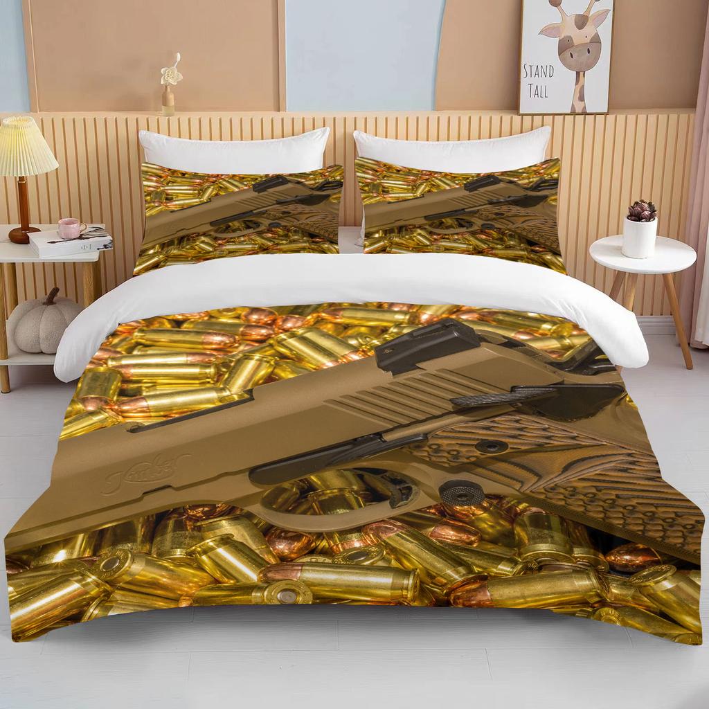 3D Rifle Revolver Cartridge Gun Comforter Bedding Set,Duvet Cover Bed Set Quilt Cover Pillowcase,King Queen Size Bedding Set