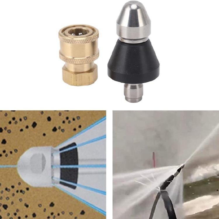 Pressure Nozzle 1 Front 6 Rear Sewer Jetter Nozzle Pressure Washer Adapter Sewer Cleaning Tool 1/4Inch Quick Connector