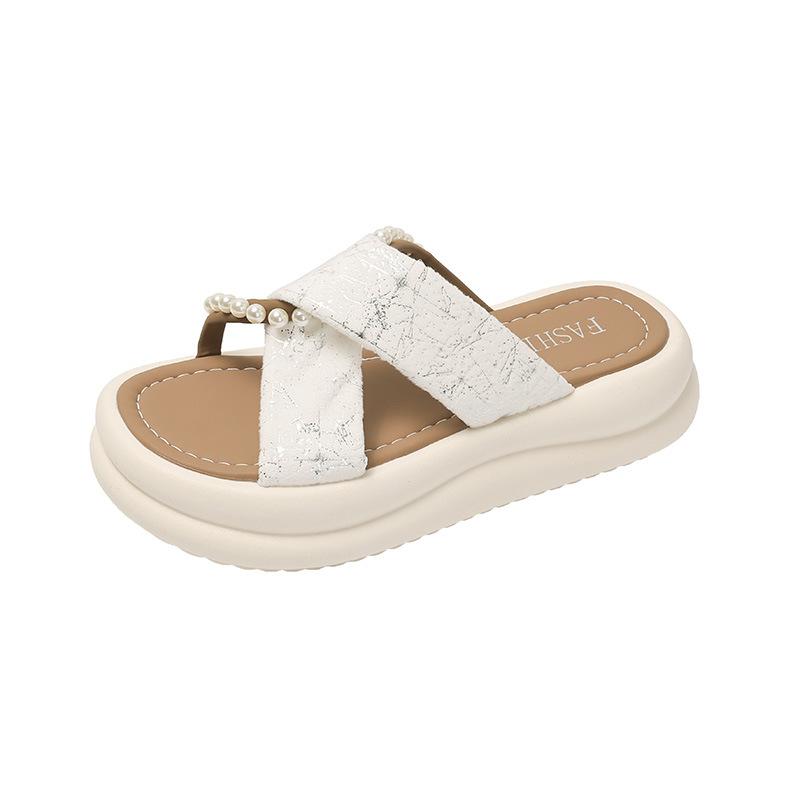 Pärla nationell stil älvtofflor 2025 sommar ny tjock sula bär med kjol mode utländsk stil strand en-ords toffel tidvatten