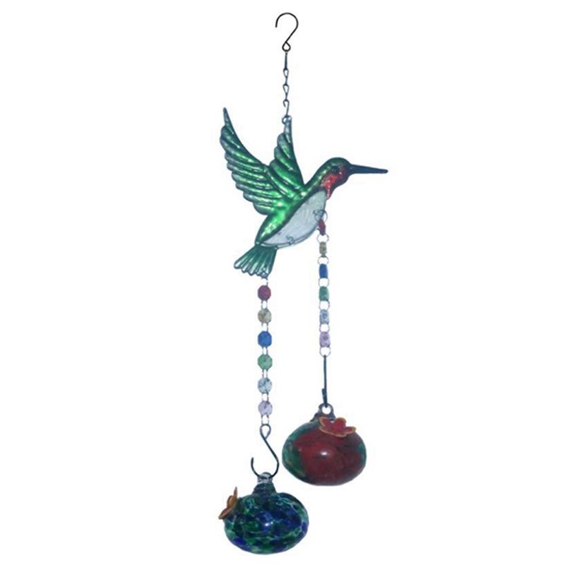 M-Modern-Stained Glass Feeder Wind Chime Bird Water Feeder To Feed Birds Durable Easy Install Easy To Use A