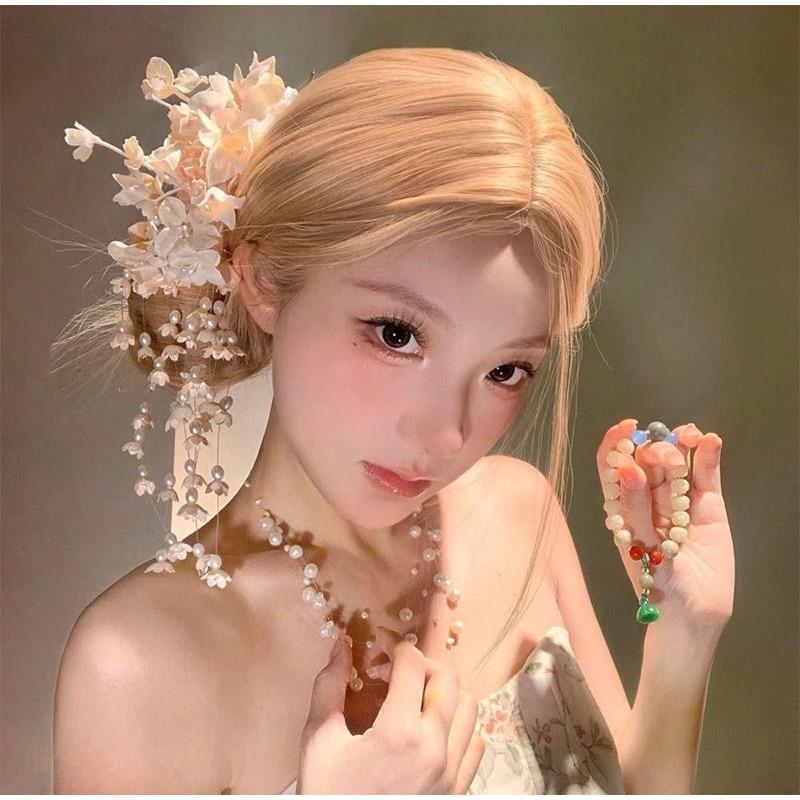 2026 New Chinese Style Flower Hairpin Pearl Luxury Tassel Side Clip Side Clip Bridal Headwear Hairpin Flower Women's Accessories