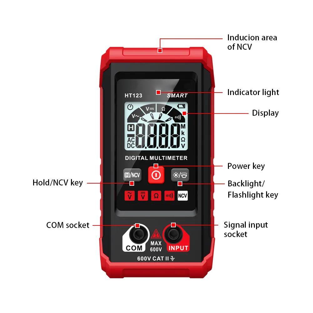 HT Automatic Digital Multimeter AC DC NCV Smart Multimeter Tester Multimetro Ohm Voltage Meter Auto Range 600V