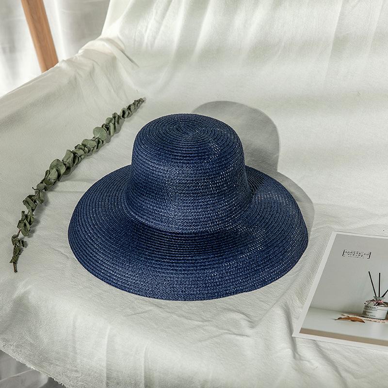 Solid Hepburn Style Elegant Straw Hat, Vintage Sun Protection Beach Woven Sun Hat for Women