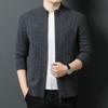 Fengxun Men's 100% Pure Wool Stand Collar Zipper Cardigan Sweater