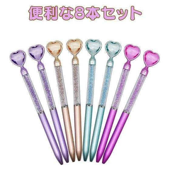 Heart Crystal Ballpoint Pen Set, 8 Count, 0.5mm Black Ink, Glittery, Cute, Oil-Based Pens, Stylish Stationery for Students, Girls, Gifts, Party