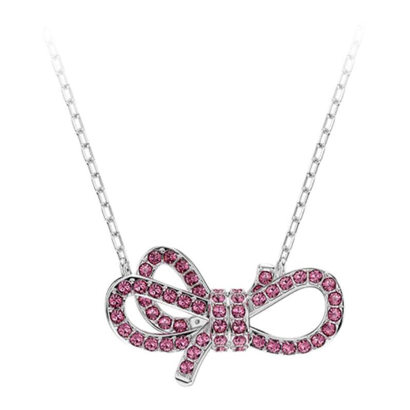 Swarovski Lifelong Bow Logo Decoration Rhodium Plated Necklace Women s Red 5723556