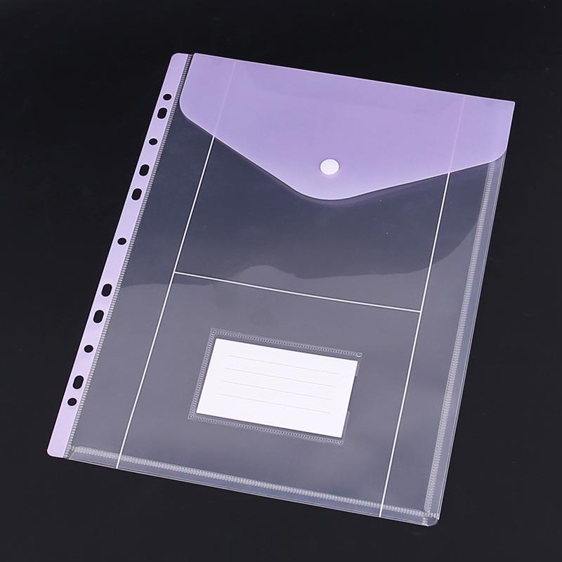 Прозрачный карман-папка формата А4 с 11 отверстиями и застежкой-кнопкой для хранения документов A4/240x320mm