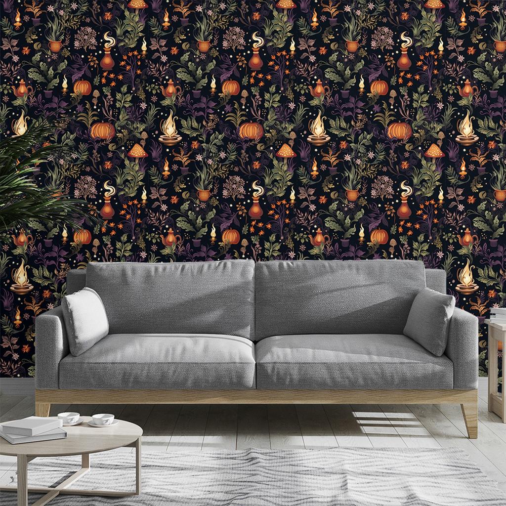 Gothic Boho Peel and Stick Wallpaper Plants Herbs Contact Paper Waterproof Removable Wallpaper for Living Room Bedroom Cabinet