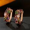 Korean Luxury Rose Gold Color Earrings Flash Zircon Ear Stud Earrings for Women Female Elegant Fashion Party Wedding Jewely Gift
