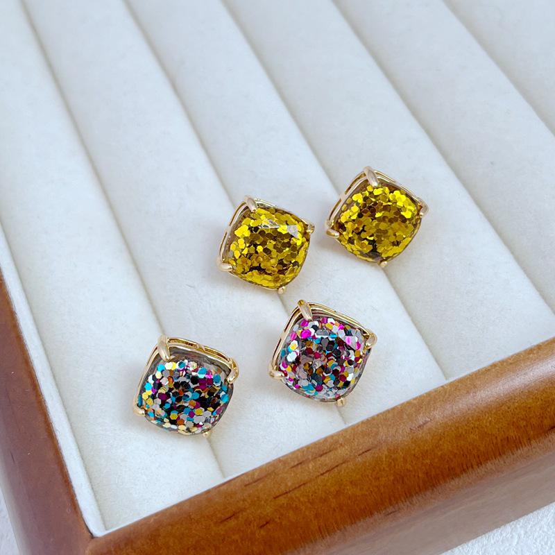 

Geometric Square Sequin Metal Stud Earrings - European & American Style